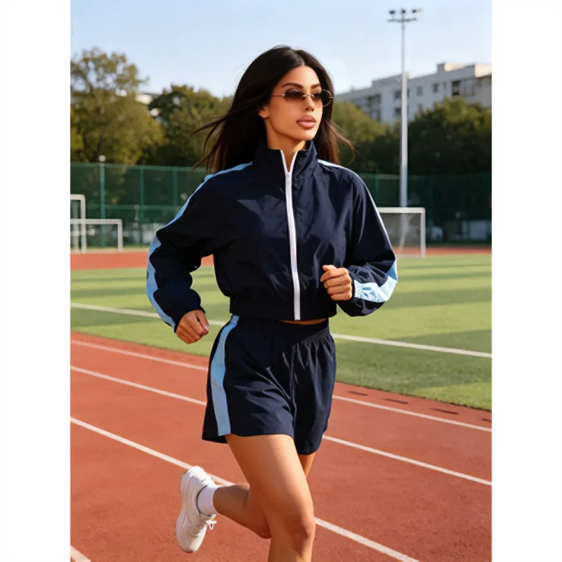 Fashionable Street Sportswear Color Blocking Long Sleeved Zipper Sports Cardigan Jacket Shorts Set Women's Casual Two-Piece Set
Fashionable Street Sportswear Color Blocking Long Sleeved Zipper Sports Cardigan Jacket Shorts Set Women's Casual Two-Piece Set