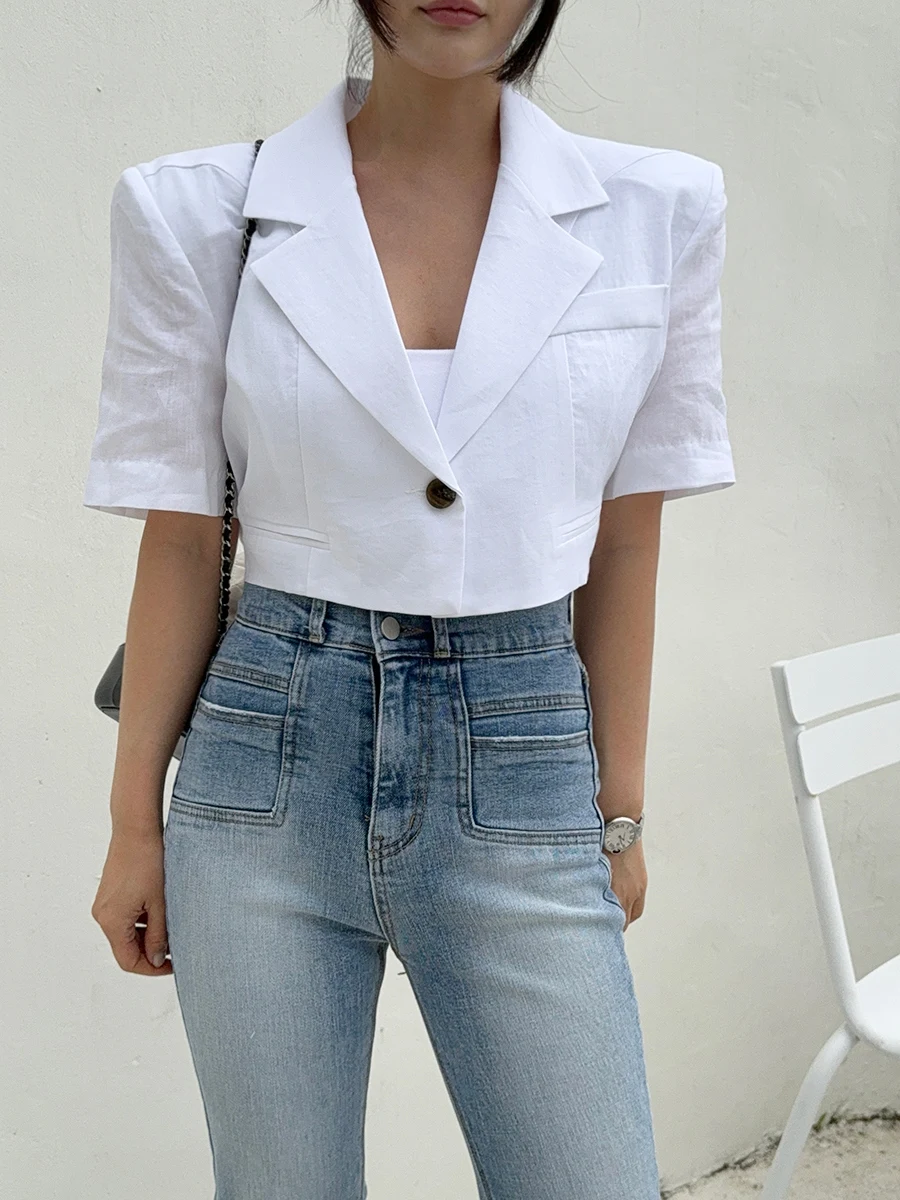 One Button Short Cotton Linen Suit Jacket Women's Loose Fit Waist Cinched Slimming Thin Shoulder Pad Trendy Top
One Button Short Cotton Linen Suit Jacket Women's Loose Fit Waist Cinched Slimming Thin Shoulder Pad Trendy Top