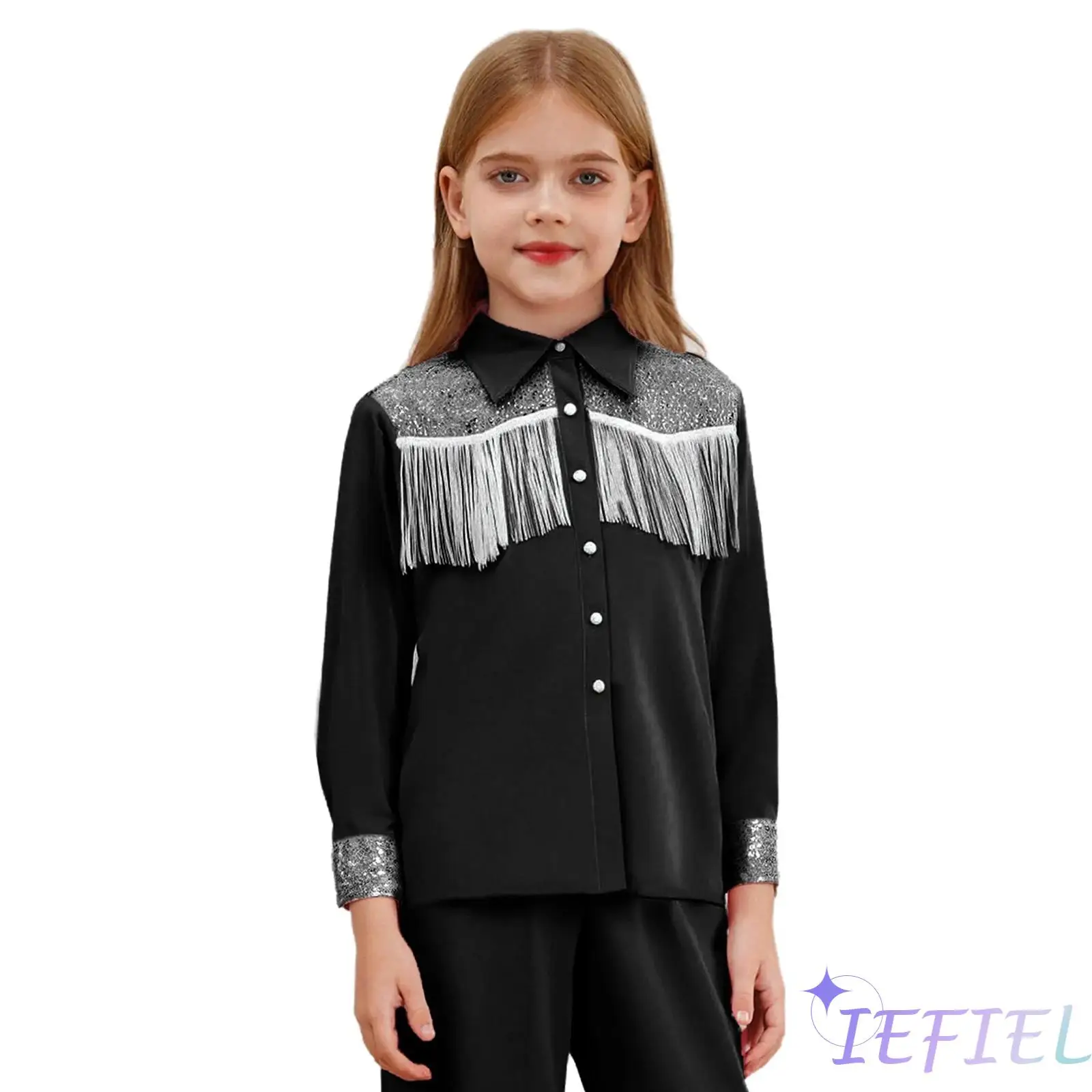 Kids Girls Steampunk Western Cowgirl Shirt Tops Lapel Long Sleeves Button-down Sequins Fringe T-Shirt Carnival Halloween Costume
Kids Girls Steampunk Western Cowgirl Shirt Tops Lapel Long Sleeves Button-down Sequins Fringe T-Shirt Carnival Halloween Costume