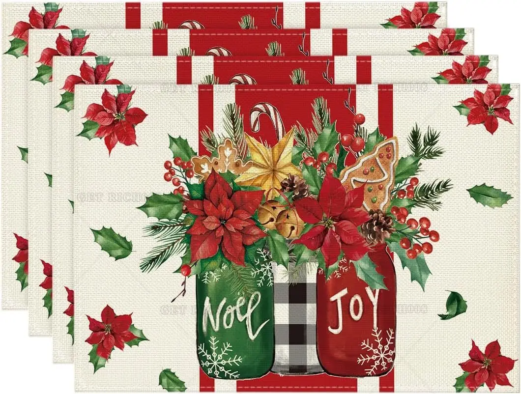 Noel Joy Vase Poinsettia Christmas Placemats Set of 4 12x18 in Gingerbread Xmas Winter Table Mats for Party Kitchen Dining Decor
Noel Joy Vase Poinsettia Christmas Placemats Set of 4 12x18 in Gingerbread Xmas Winter Table Mats for Party Kitchen Dining Decor