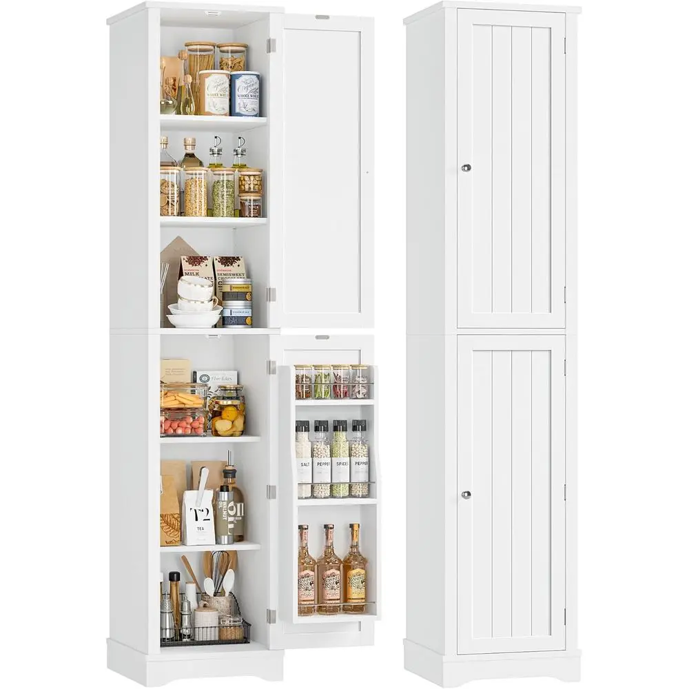 71 High Slim Storage Cabinet with 2 Doors, Adjustable Shelves & Spice Rack for Kitchen, Bathroom, Living Room, White
71 High Slim Storage Cabinet with 2 Doors, Adjustable Shelves & Spice Rack for Kitchen, Bathroom, Living Room, White