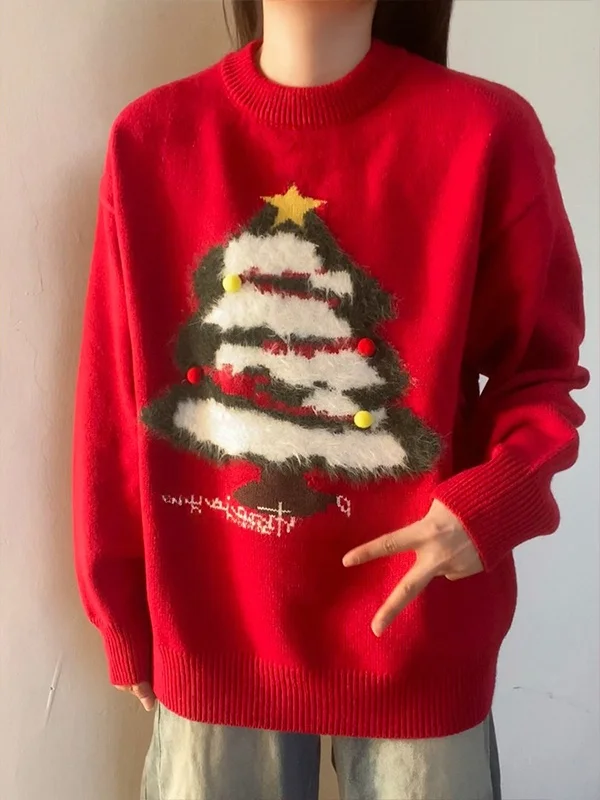 Cisas Tree Embroidered Red Knitted Sweater ex Autumn Winter Warm round Ne Lazy Base irt Couple Aosphere Sense
Cisas Tree Embroidered Red Knitted Sweater ex Autumn Winter Warm round Ne Lazy Base irt Couple Aosphere Sense