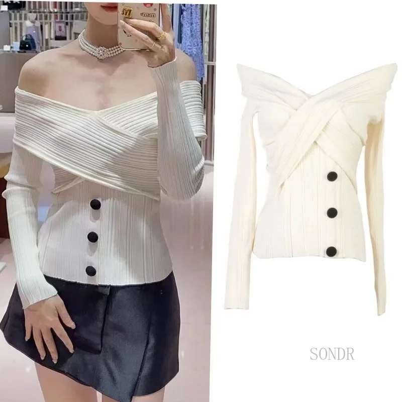 Sexy Off-the-shoulder Sweater Women 2024 Autumn High Fashion Tops Slash Neck Shoulder Slim Thin Knitted Sweater White Sueters
Sexy Off-the-shoulder Sweater Women 2024 Autumn High Fashion Tops Slash Neck Shoulder Slim Thin Knitted Sweater White Sueters