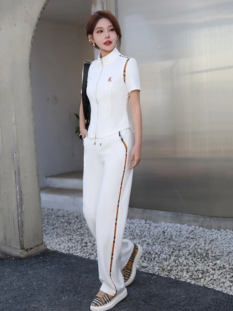 Summer New Style British Style Women's Sportswear Casual Straight Leg Short Sleeve Stand Collar Pure Color Suit Comfortable Fit
Summer New Style British Style Women's Sportswear Casual Straight Leg Short Sleeve Stand Collar Pure Color Suit Comfortable Fit