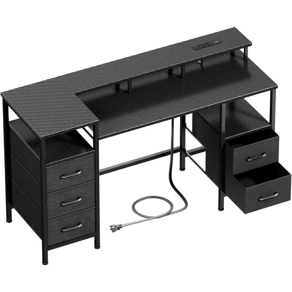47 Inch Computer Gaming Desk with Power Outlets & LED Lights Reversible Home Office Desk with Adjustable 5 Fabric Storage Drawer
47 Inch Computer Gaming Desk with Power Outlets & LED Lights Reversible Home Office Desk with Adjustable 5 Fabric Storage Drawer