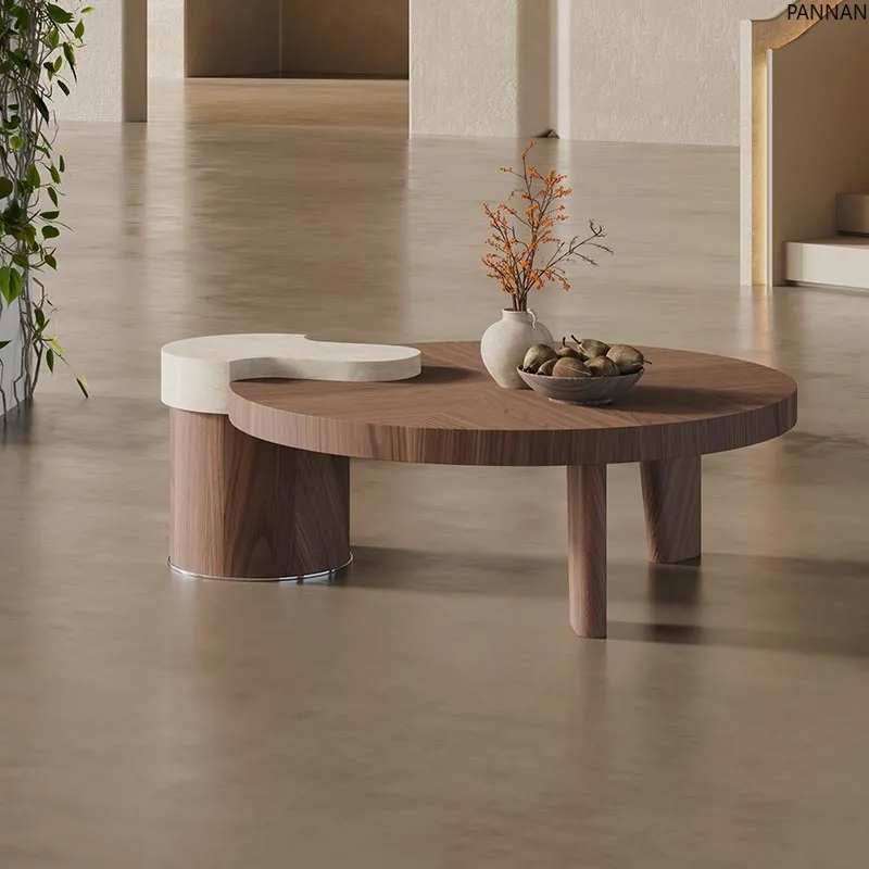 High-grade travertine solid wood coffee table living room walnut medieval round coffee table combination
High-grade travertine solid wood coffee table living room walnut medieval round coffee table combination