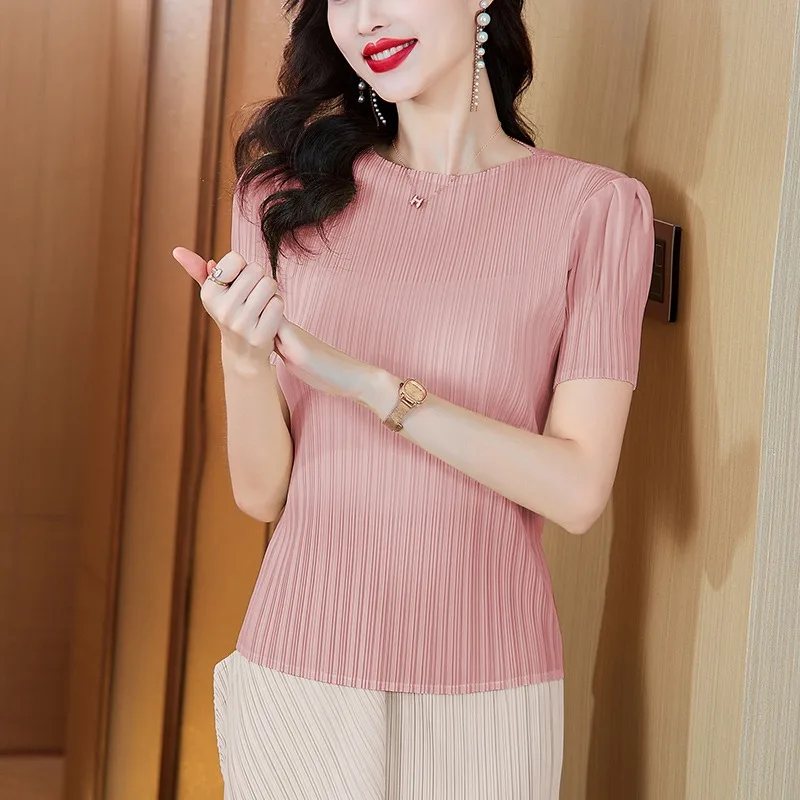 Ele Pleated Color Women's T-irt Slim Fit Lantern Sve round Ne Thin Base irt Summer Faion Casual Top
Ele Pleated Color Women's T-irt Slim Fit Lantern Sve round Ne Thin Base irt Summer Faion Casual Top