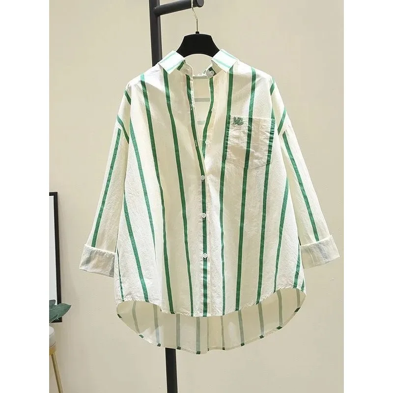 Green Striped Loose Long Sleeve Women's Shirt Casual Versatile Top Korean Style Spring Autumn New Arrival Age Defying
Green Striped Loose Long Sleeve Women's Shirt Casual Versatile Top Korean Style Spring Autumn New Arrival Age Defying