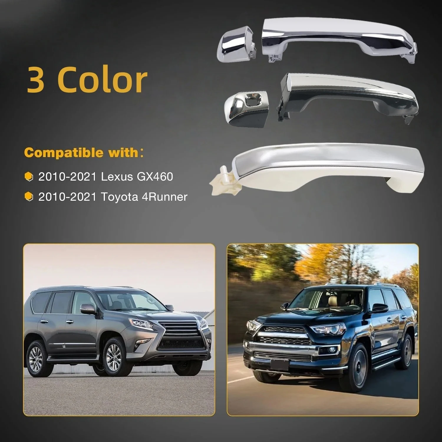Door Handle Set 4Pcs Front Rear Left & Right for Toyota 4Runner 2010-2021, Lexus GX460, Replace# 69250-60050
Door Handle Set 4Pcs Front Rear Left & Right for Toyota 4Runner 2010-2021, Lexus GX460, Replace# 69250-60050