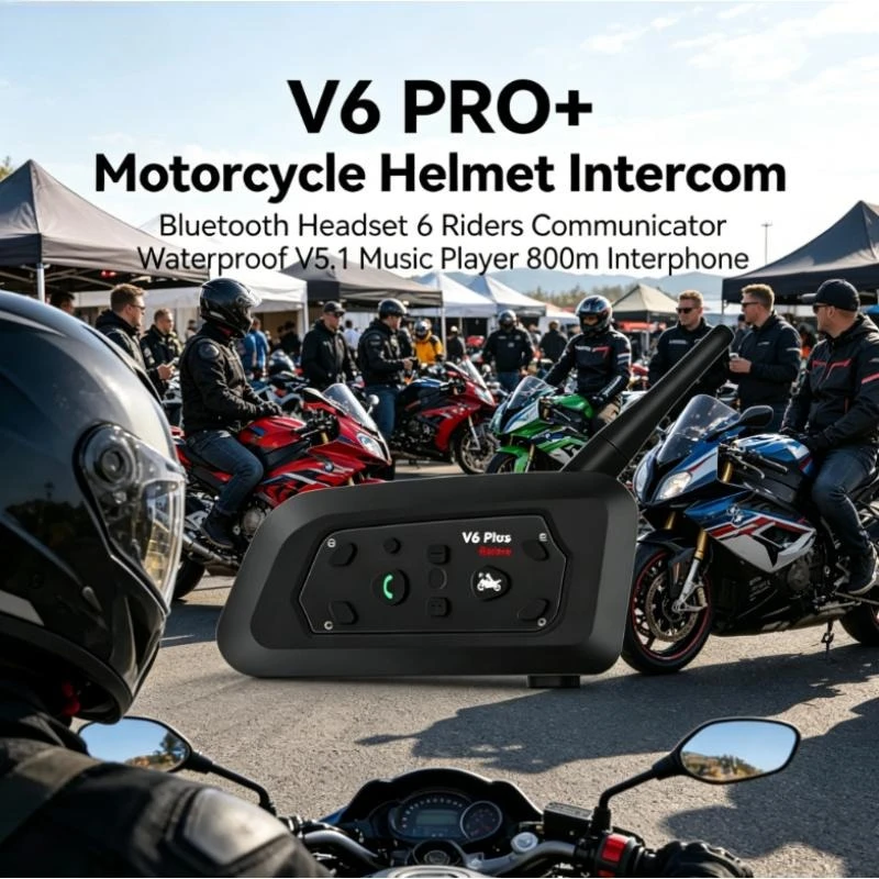 V6 PRO+ Motorcycle 6 Riders Intercom BT5.1 Helmet Headset 800m Waterproof Wireless Headphone
V6 PRO+ Motorcycle 6 Riders Intercom BT5.1 Helmet Headset 800m Waterproof Wireless Headphone