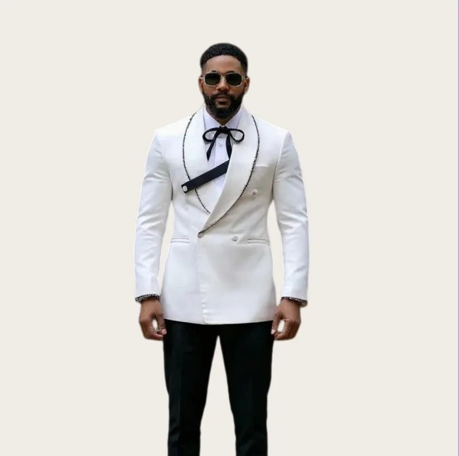Africa Wedding Men's Suits 2 Pieces Shawl Lapel Double Breasted White Beaded Suit for Man Tuxedo Prom Slim Fit Blazer Customized
Africa Wedding Men's Suits 2 Pieces Shawl Lapel Double Breasted White Beaded Suit for Man Tuxedo Prom Slim Fit Blazer Customized