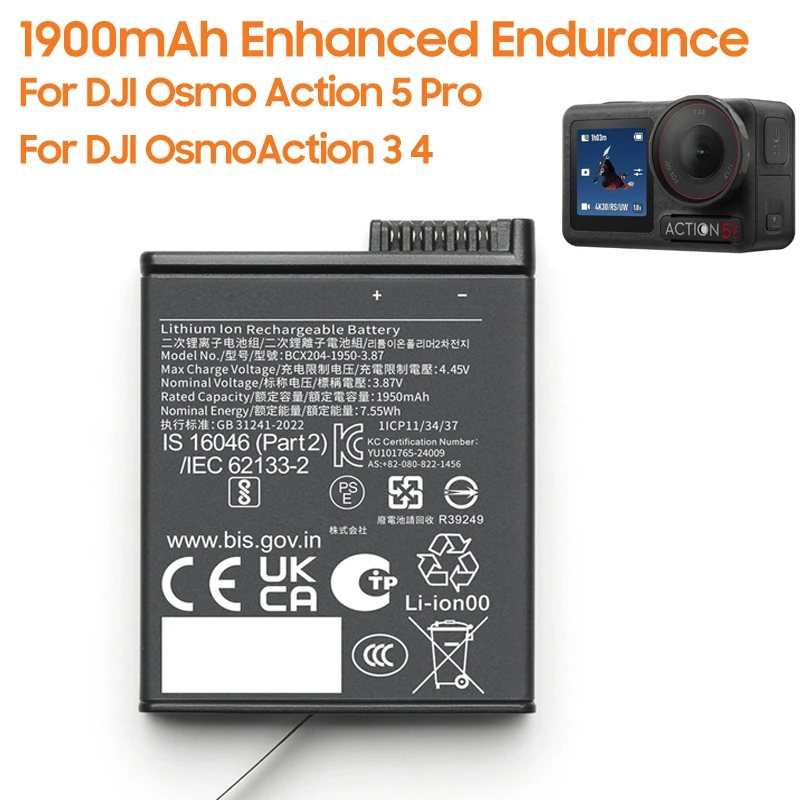 Powerful Replacement Battery For DJI Osmo Action 5 Pro Action 3 4 Cold Resistant and Heat-resistant Enhanced Endurance 1950mAh
Powerful Replacement Battery For DJI Osmo Action 5 Pro Action 3 4 Cold Resistant and Heat-resistant Enhanced Endurance 1950mAh