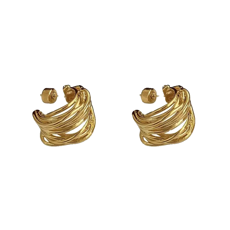 Temperament hollow metal winding retro Hong Kong style C-shaped ring stud earrings
Temperament hollow metal winding retro Hong Kong style C-shaped ring stud earrings