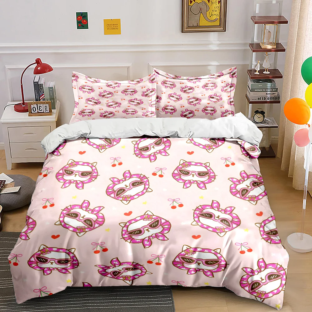 Cartoon cat with cherry design Pattern Duvet Cover Set Digital Print Colorful Polyester Bedding with Zipper Closur for kids gift
Cartoon cat with cherry design Pattern Duvet Cover Set Digital Print Colorful Polyester Bedding with Zipper Closur for kids gift