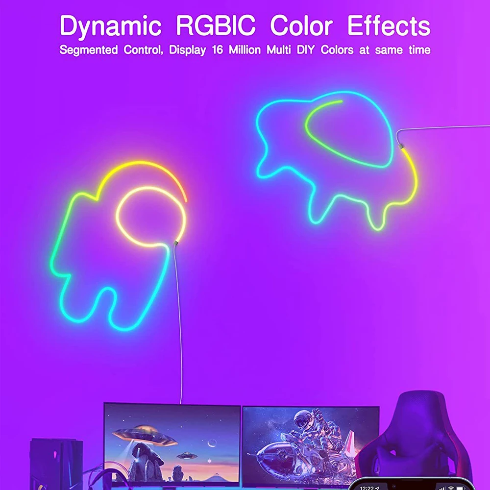 RGBIC LED Neon Strip Light Flexible Waterproof 12V Bluetooth WIFI Tuya APP Control Music Sync for TV Backlight Gaming Room Decor
RGBIC LED Neon Strip Light Flexible Waterproof 12V Bluetooth WIFI Tuya APP Control Music Sync for TV Backlight Gaming Room Decor