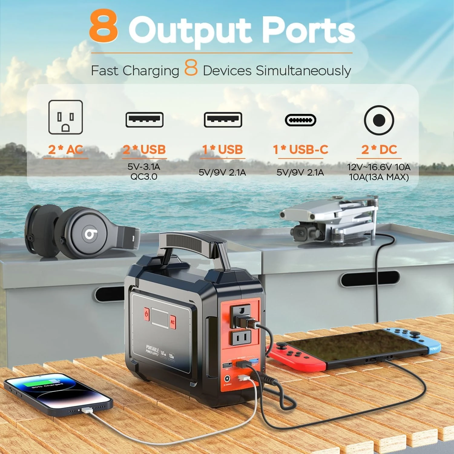 Solar Generator 167Wh Camping Portable Power Station 200W Peak with Foldable Solar Panels 30W with AC Outlet 110V Multi-Port
Solar Generator 167Wh Camping Portable Power Station 200W Peak with Foldable Solar Panels 30W with AC Outlet 110V Multi-Port