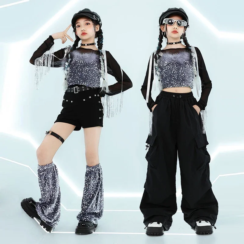 Children Jazz Dance Clothing Grey Sequin Vest Black Short Shuffle Pants Girls Kpop Stage Outfits Hip Hop Street Dance Wear
Children Jazz Dance Clothing Grey Sequin Vest Black Short Shuffle Pants Girls Kpop Stage Outfits Hip Hop Street Dance Wear