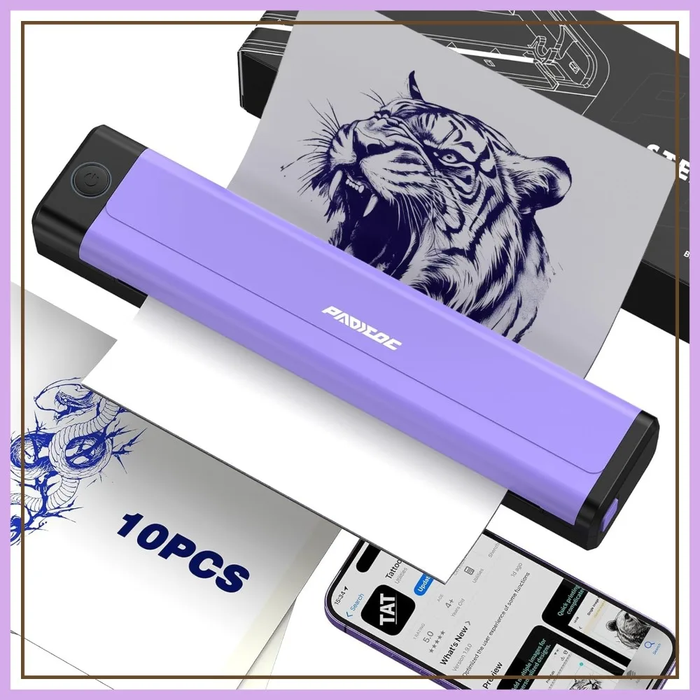 Tattoo Stencil Printer with 10 Transfer Papers - Wireless, Bluetooth, 2000mAh - Portable Thermal Printer for Tattooists - 11.5x2.6x1.8in - Purple
Tattoo Stencil Printer with 10 Transfer Papers - Wireless, Bluetooth, 2000mAh - Portable Thermal Printer for Tattooists - 11.5x2.6x1.8in - Purple