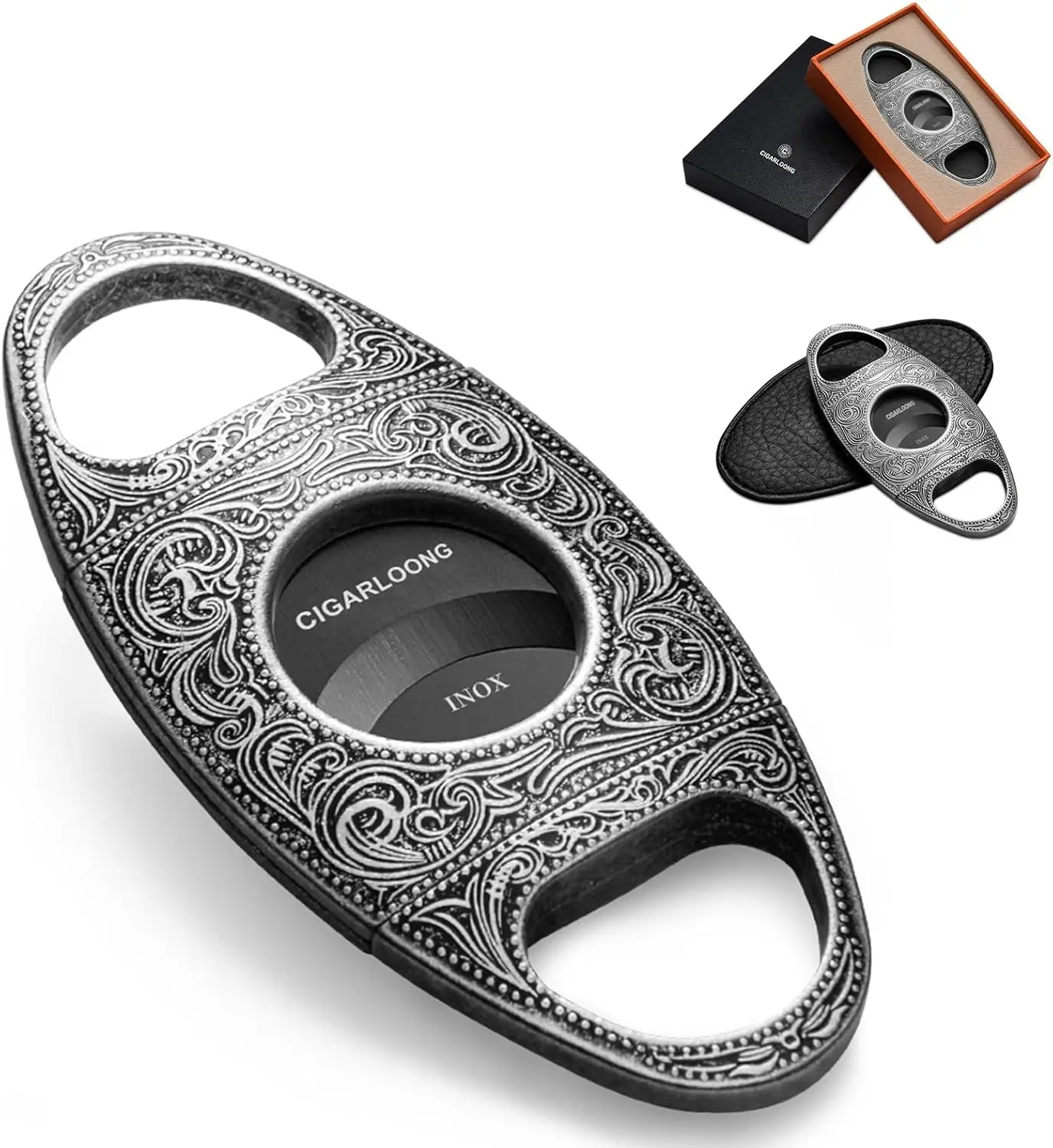 Double Blade Cigar Cutter for 60 Ring Gauge, Silver+Black Guillotine Cutter with Leather Pouch
Double Blade Cigar Cutter for 60 Ring Gauge, Silver+Black Guillotine Cutter with Leather Pouch