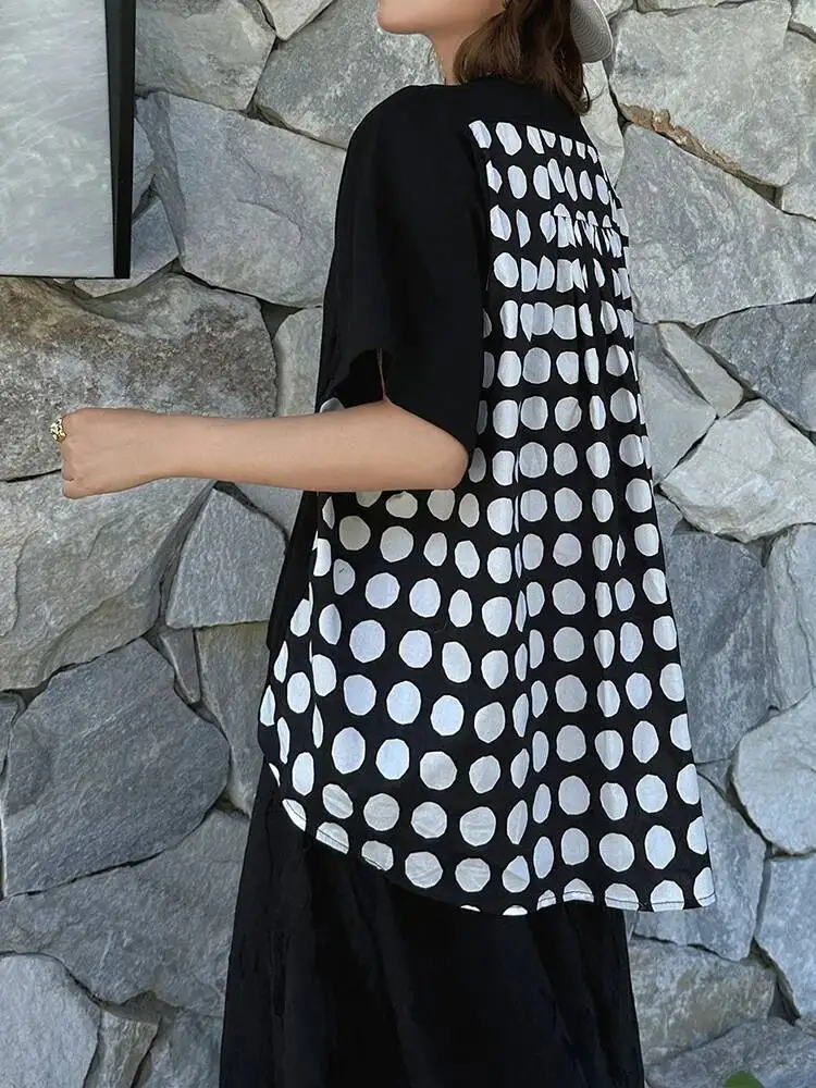 Women Black Back Long Dot Printed Big Size T-shirt New Round Neck Short Sleeve Fashion Tide Spring Summer
Women Black Back Long Dot Printed Big Size T-shirt New Round Neck Short Sleeve Fashion Tide Spring Summer