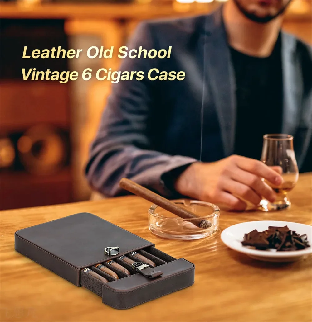 Luxury Leather Cigar Humidor 3/6 Slots Retro Travel Cigar Box with Brass Buckle Cowhide Cigar Display Bag, Men's Gift
Luxury Leather Cigar Humidor 3/6 Slots Retro Travel Cigar Box with Brass Buckle Cowhide Cigar Display Bag, Men's Gift