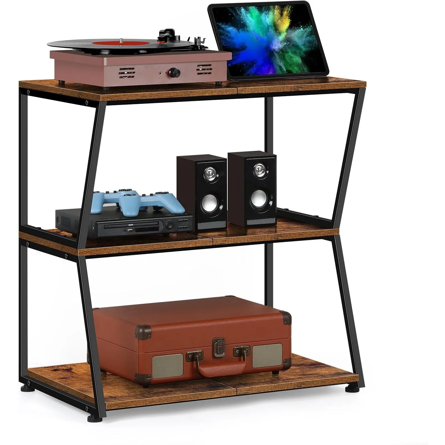 3-Tier Rustic Media Stand | Corner AV Cabinet w/ Storage Shelves | for Stereo/Game Consoles/DVD/Record Player | Brown
3-Tier Rustic Media Stand | Corner AV Cabinet w/ Storage Shelves | for Stereo/Game Consoles/DVD/Record Player | Brown