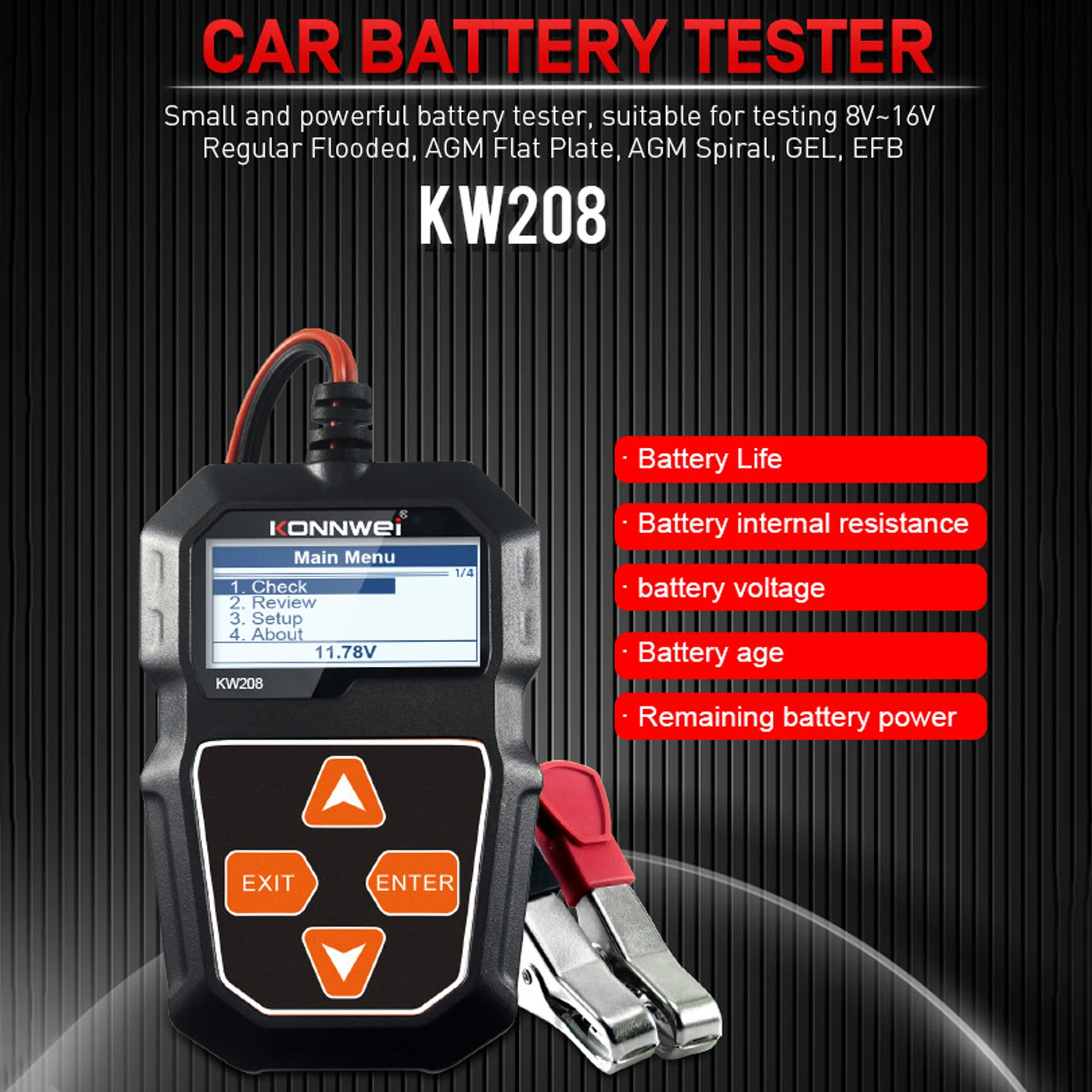 KW208 Car Battery Tester 12V 100 To 2000CCA Cranking Charging Circut Tester Battery Analyzer 12 Volts Battery Tools
KW208 Car Battery Tester 12V 100 To 2000CCA Cranking Charging Circut Tester Battery Analyzer 12 Volts Battery Tools