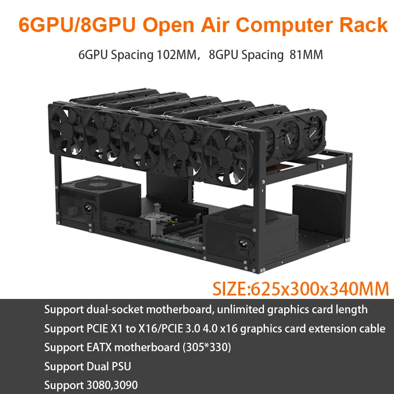 6GPU 8GPU Прочный открытый корпус для майнинговой установки Компьютерная стойка Держатель графических карт для криптовалюты Детали для майнинга биткойнов
6GPU 8GPU Прочный открытый корпус для майнинговой установки Компьютерная стойка Держатель графических карт для криптовалюты Детали для майнинга биткойнов