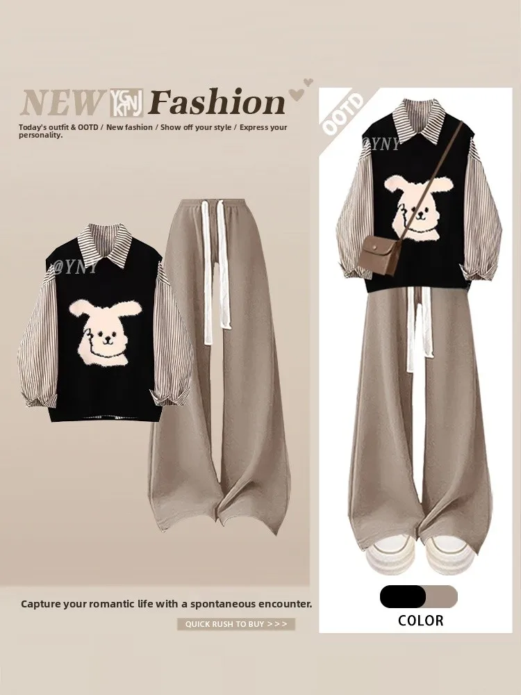Women's Autumn Faion Set Stripe irt Rabbit Print Vest High Waist Dstring Casual Pants Tee Piece Ensemble Casual Wear
Women's Autumn Faion Set Stripe irt Rabbit Print Vest High Waist Dstring Casual Pants Tee Piece Ensemble Casual Wear