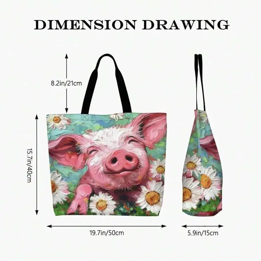 Cute Pig And Daisy Flower Print Tote Bag For Women Casual Everyday Handbag
Cute Pig And Daisy Flower Print Tote Bag For Women Casual Everyday Handbag