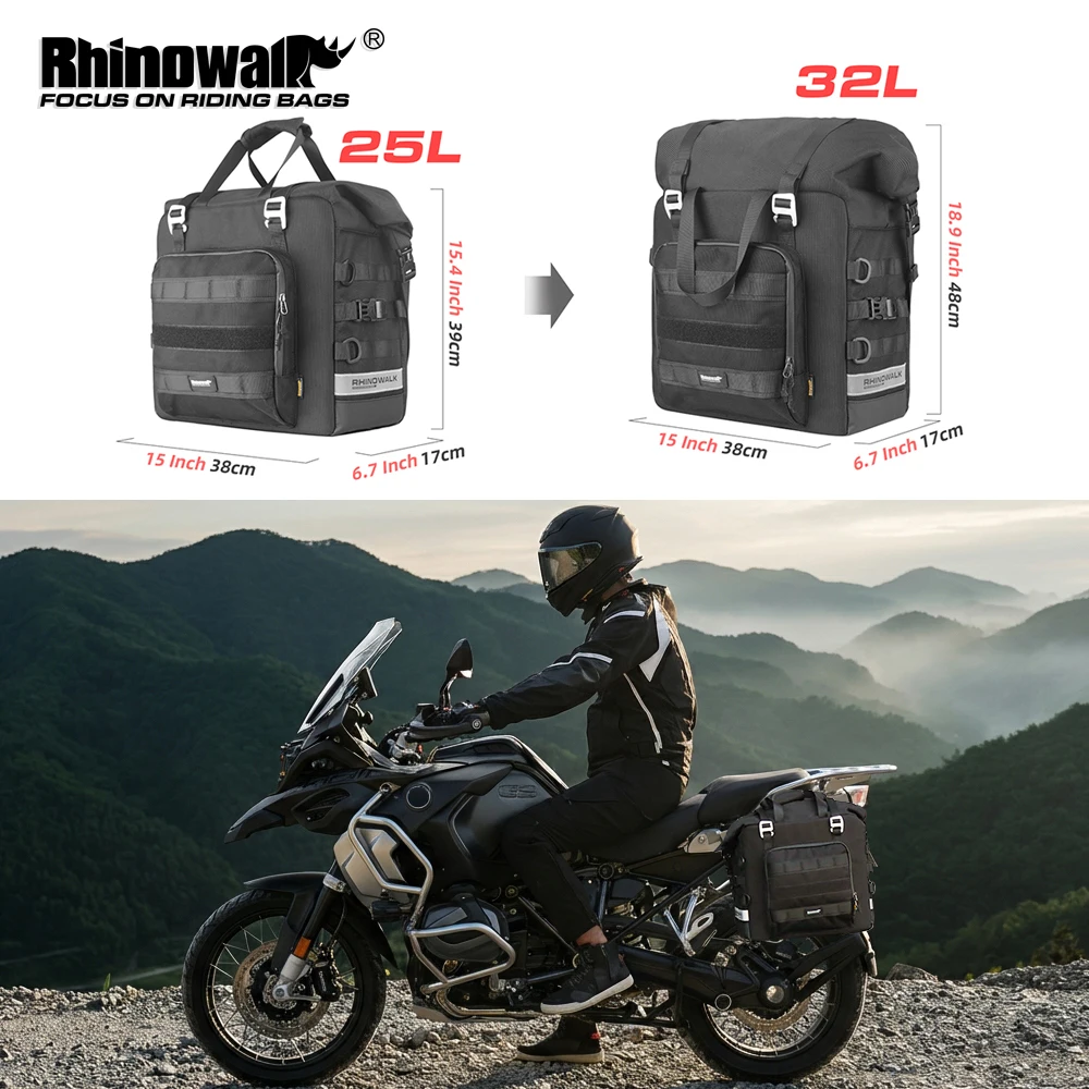 Rhinowalk Motorcycle Side Bag Waterproof 25L- 32L Expandable Quick Release Motorcycle Saddle Bag Traveling Storage Luggage Bag
Rhinowalk Motorcycle Side Bag Waterproof 25L- 32L Expandable Quick Release Motorcycle Saddle Bag Traveling Storage Luggage Bag