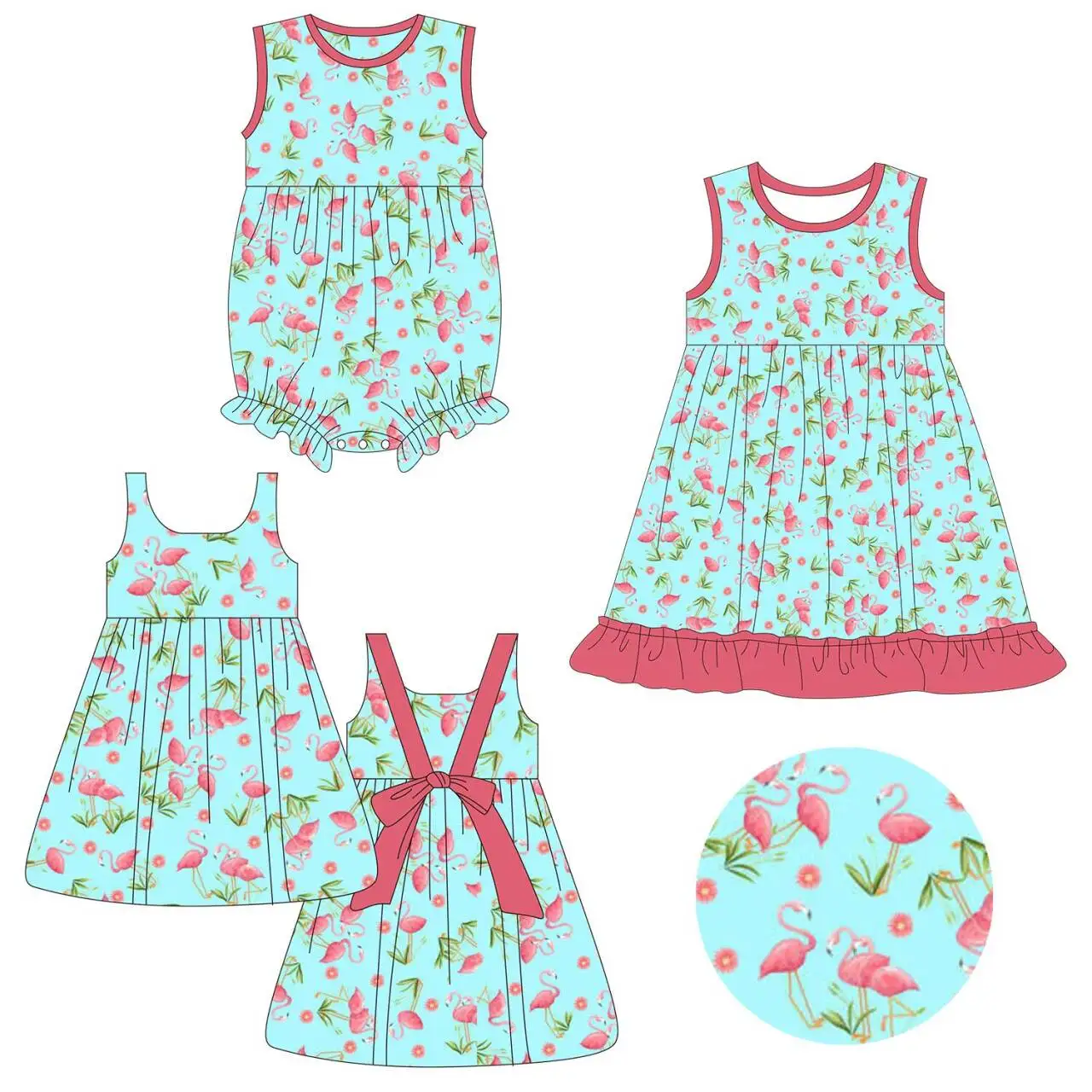 Children's new summer clothing sleeveless jumpsuit dress flamingo print milk silk clothing baby girl cute suit
Children's new summer clothing sleeveless jumpsuit dress flamingo print milk silk clothing baby girl cute suit