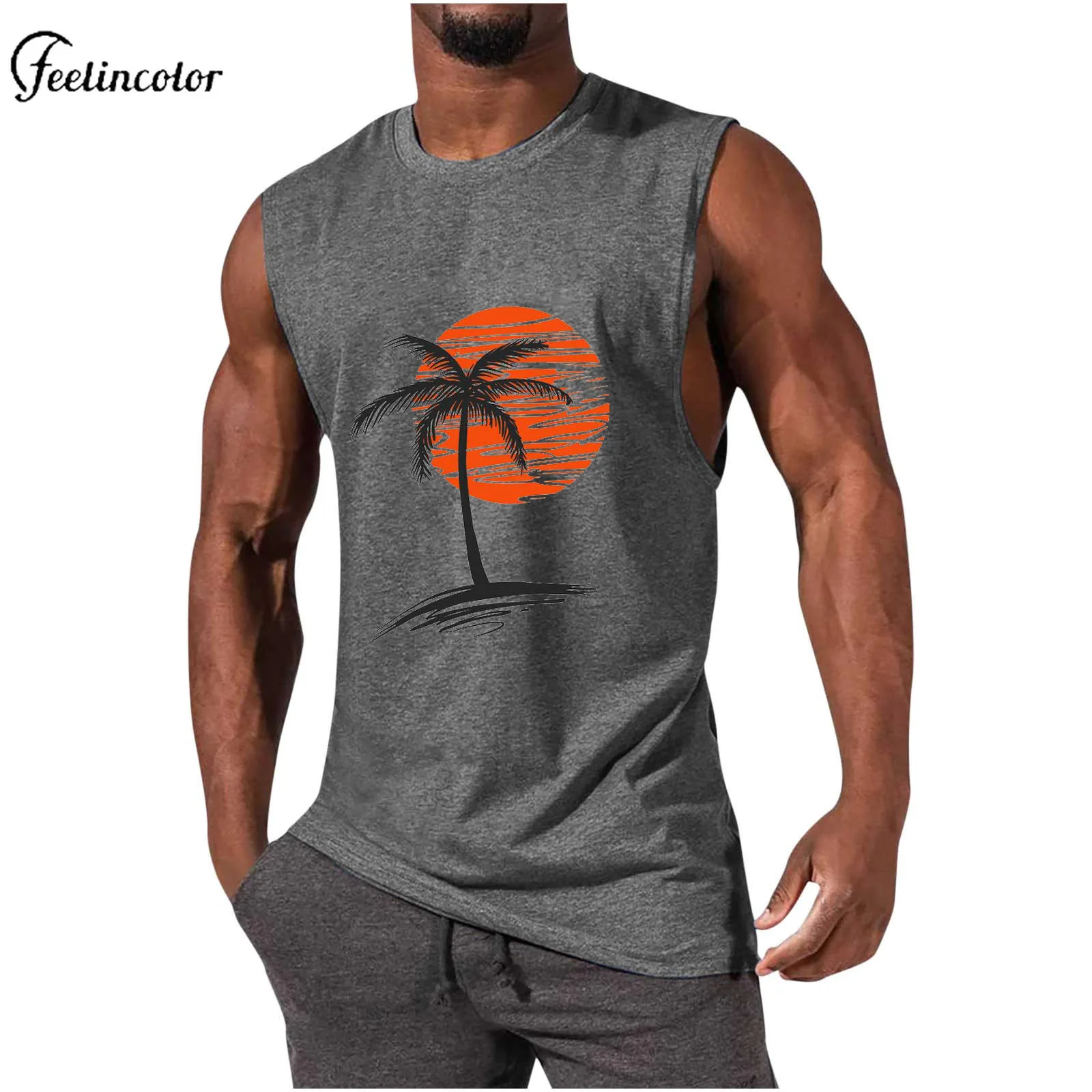 Coconut Tree Print Men's Vest Black Blue Round Neck Sleeveless T-shirt Loose Breathable Cotton Top Sports Casual Male Clothing
Coconut Tree Print Men's Vest Black Blue Round Neck Sleeveless T-shirt Loose Breathable Cotton Top Sports Casual Male Clothing