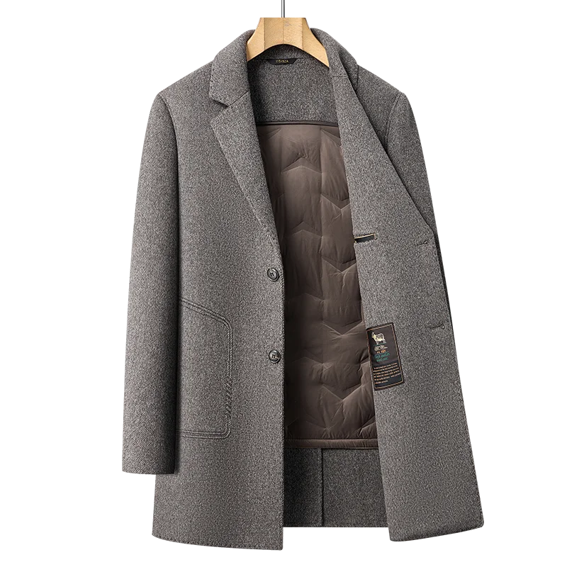 Men's urban fashion goose down double-sided woolen coat, detachable down inner lining, mid-length suit collar wool jacket
Men's urban fashion goose down double-sided woolen coat, detachable down inner lining, mid-length suit collar wool jacket