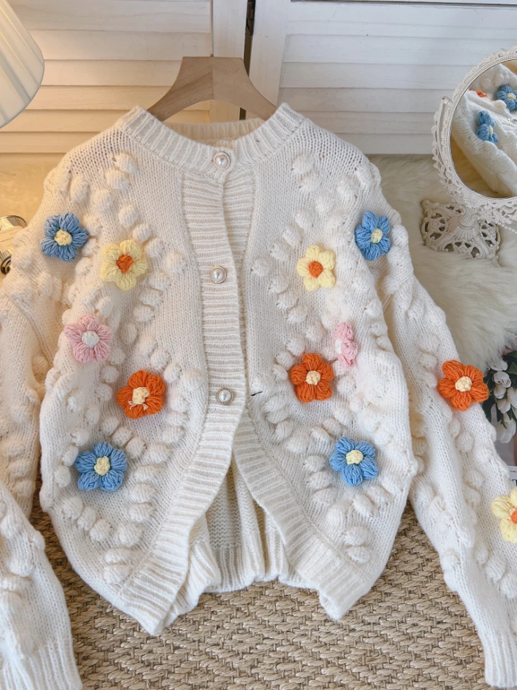 Sweet Women Outside Sweater O-neck Single-breasted Cardigan Crochet Flowers Knitting Suits Ladies Casual Loose Knitted Jacket
Sweet Women Outside Sweater O-neck Single-breasted Cardigan Crochet Flowers Knitting Suits Ladies Casual Loose Knitted Jacket