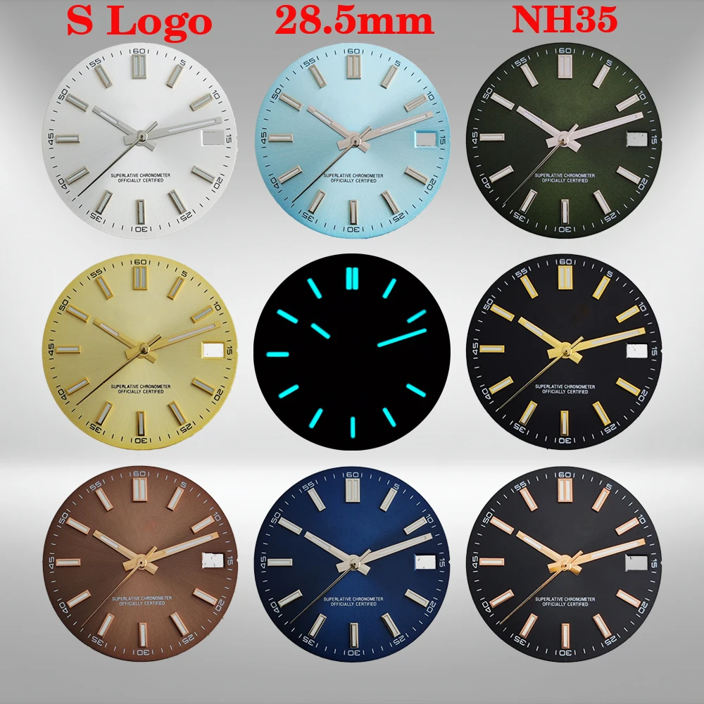 Blue Luminous 28.5mm Dial for NH35 Movement Watch Accessory with S Logo Suitable for Luminous Dial
Blue Luminous 28.5mm Dial for NH35 Movement Watch Accessory with S Logo Suitable for Luminous Dial