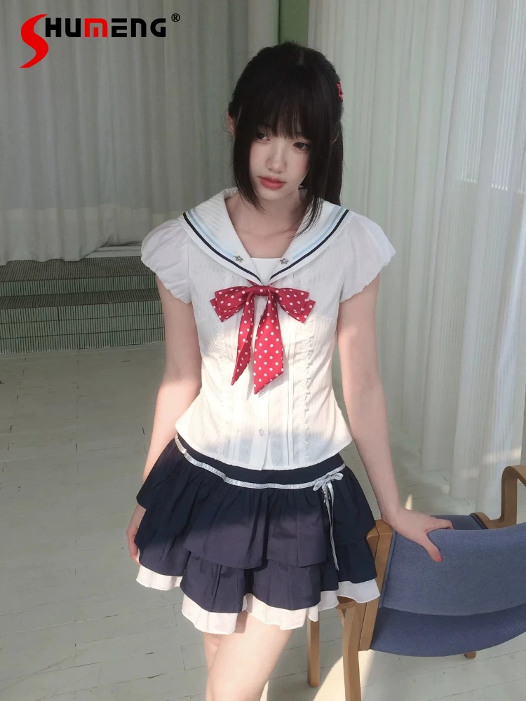 2026 Summer New Japanese Style Navy Collar Polka Dot Shirt Tops Sweet Girls Cake Skirt Set Student Jk Uniform Set for Women
2026 Summer New Japanese Style Navy Collar Polka Dot Shirt Tops Sweet Girls Cake Skirt Set Student Jk Uniform Set for Women