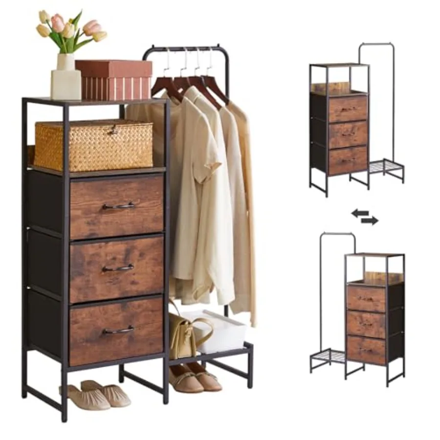 44 '' Tall Garment Rack with 3 Fabric Drawers 4-Tier Clothing Rack Coat Hanger with Shoe Shelf and Shelves for Small Spaces YD-
44 '' Tall Garment Rack with 3 Fabric Drawers 4-Tier Clothing Rack Coat Hanger with Shoe Shelf and Shelves for Small Spaces YD-
