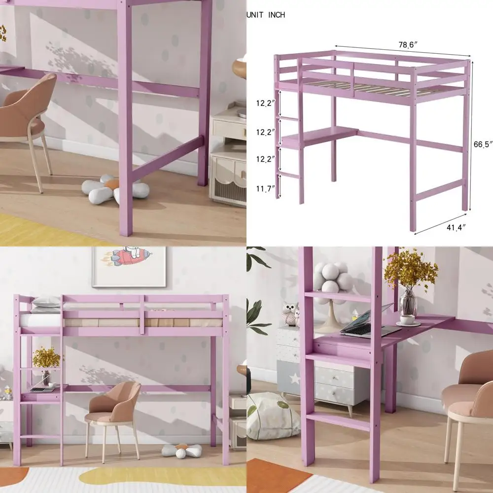 Twin Size High Loft Bed for Kids with Desk, Ladder, Noise-Free, Non-Toxic Finish, Space-Efficient, No Box Spring Needed
Twin Size High Loft Bed for Kids with Desk, Ladder, Noise-Free, Non-Toxic Finish, Space-Efficient, No Box Spring Needed
