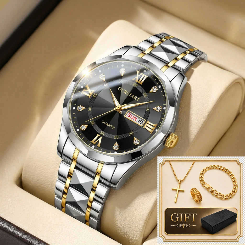 4pcs gift box set Men's black dial alloy strap fashion jewelry details Quartz Watch Gift Box Set for party holiday
4pcs gift box set Men's black dial alloy strap fashion jewelry details Quartz Watch Gift Box Set for party holiday