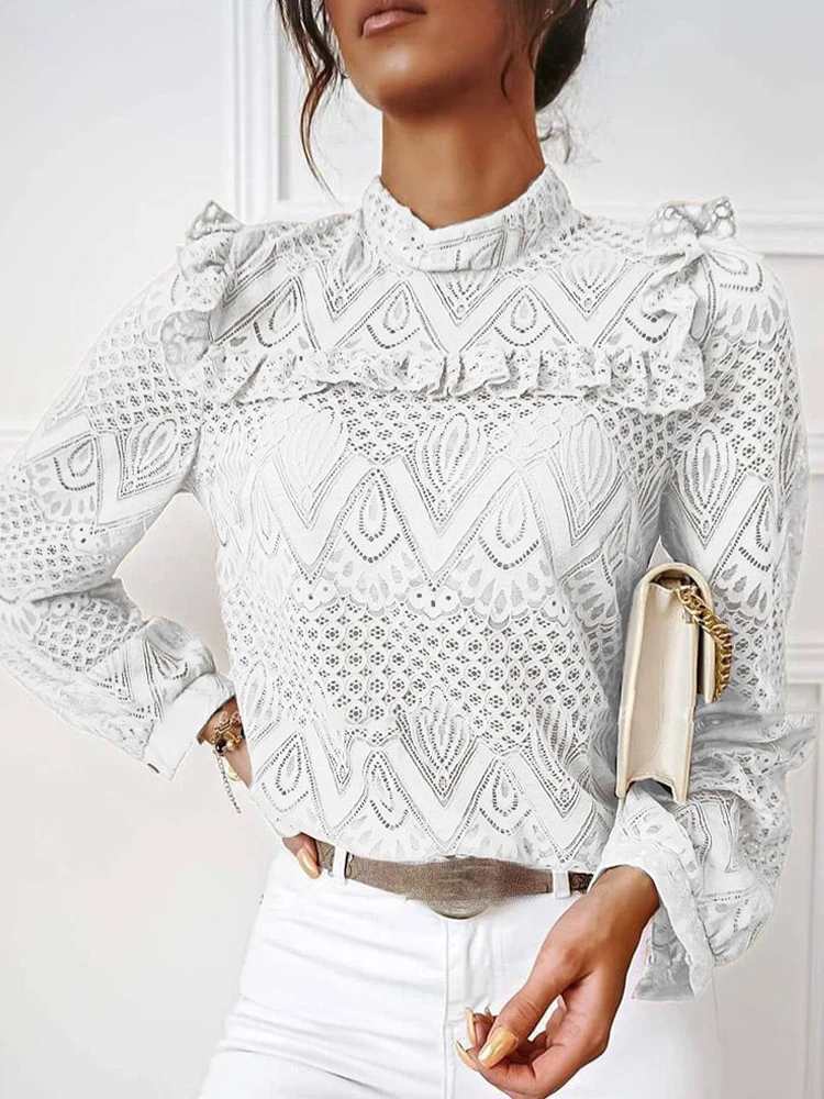 White Blouse Women Hollow Out Lace Shirts Female Autumn Long Sleeve Tops Ladies Elegant Vintage Ruffle Pleated Blusas Para Mujer
White Blouse Women Hollow Out Lace Shirts Female Autumn Long Sleeve Tops Ladies Elegant Vintage Ruffle Pleated Blusas Para Mujer