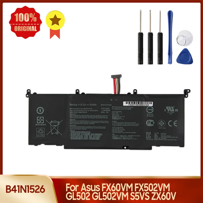Сменный аккумулятор B41N1526 для Asus FX60VM GL502 ZX60V FX502VM GL502VT S5VS S5VM ZX60VM 4240 мАч, качественные аккумуляторы с инструментом
Сменный аккумулятор B41N1526 для Asus FX60VM GL502 ZX60V FX502VM GL502VT S5VS S5VM ZX60VM 4240 мАч, качественные аккумуляторы с инструментом