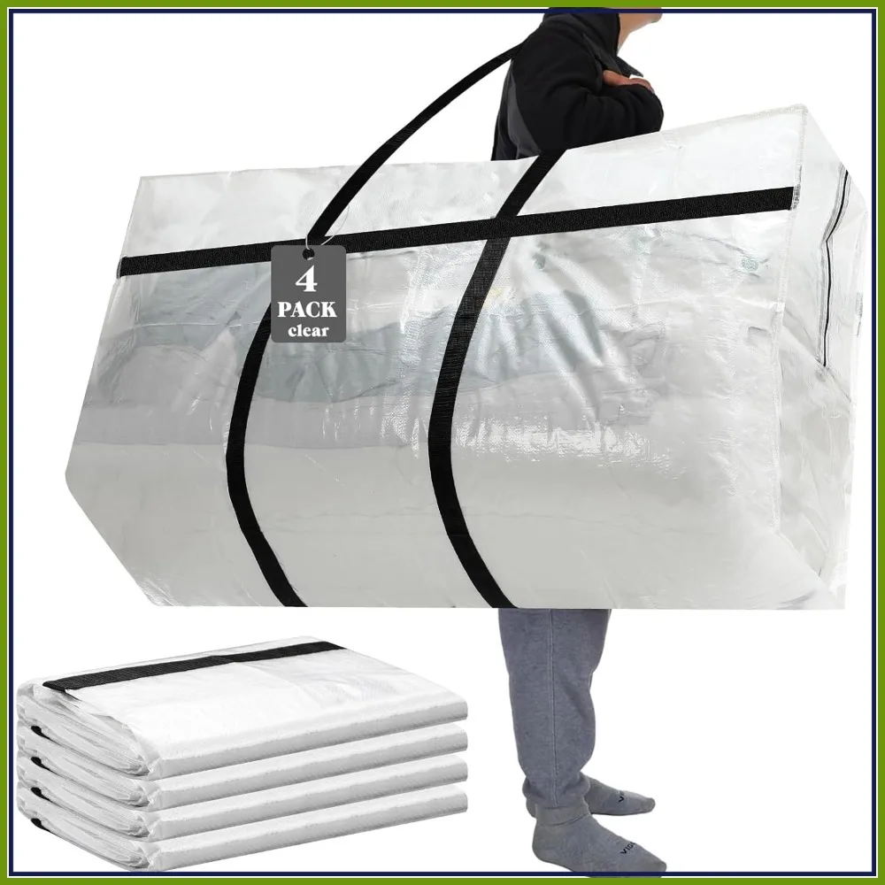 4 Pack 96 Gallon Heavy Duty Moving Bags, Clear Storage Totes with Strong Zipper, Foldable XXL for Travel College Dorm
4 Pack 96 Gallon Heavy Duty Moving Bags, Clear Storage Totes with Strong Zipper, Foldable XXL for Travel College Dorm