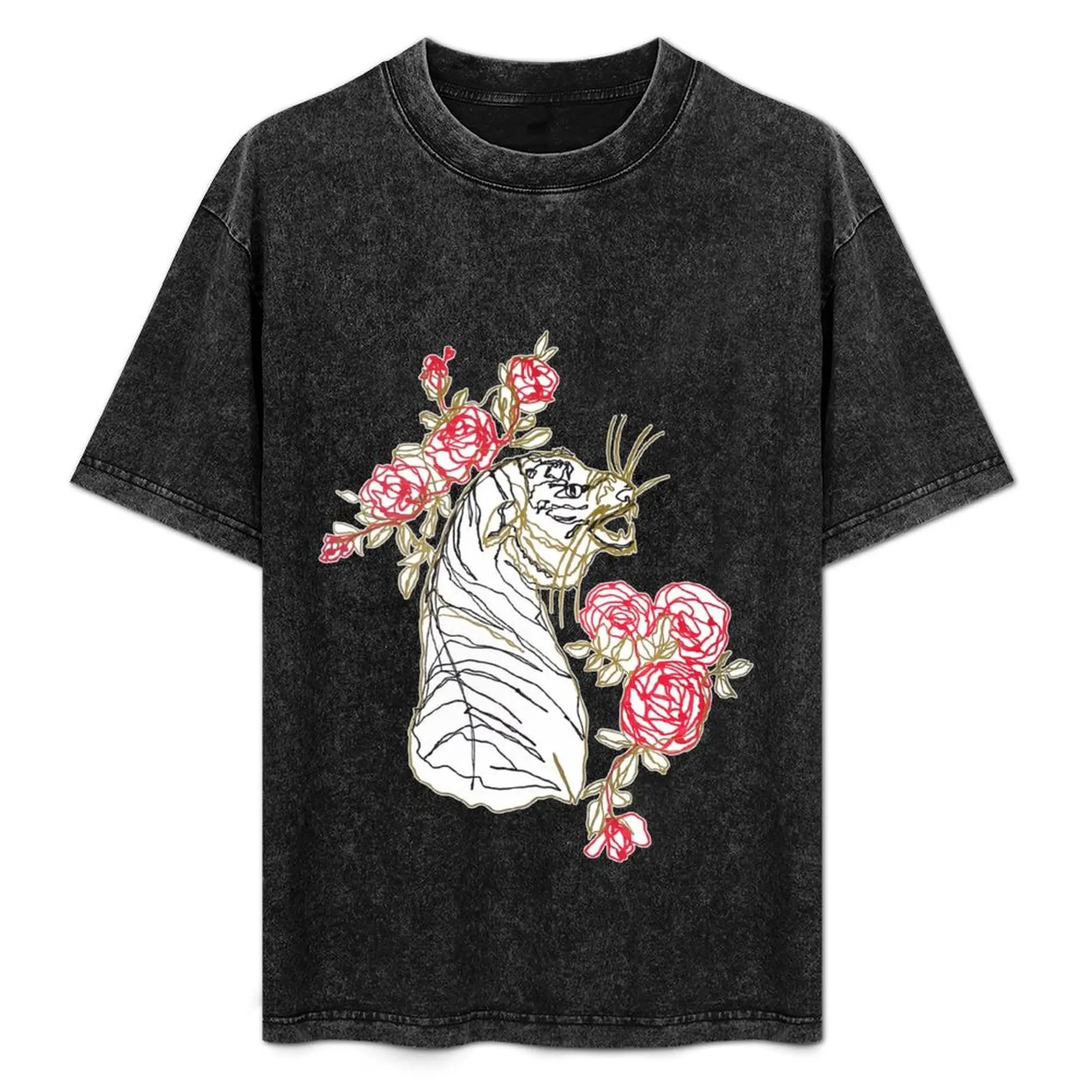 Tiger and red roses ambidextrous line drawing T-Shirt Streetwear Print Tee Shirt
Tiger and red roses ambidextrous line drawing T-Shirt Streetwear Print Tee Shirt