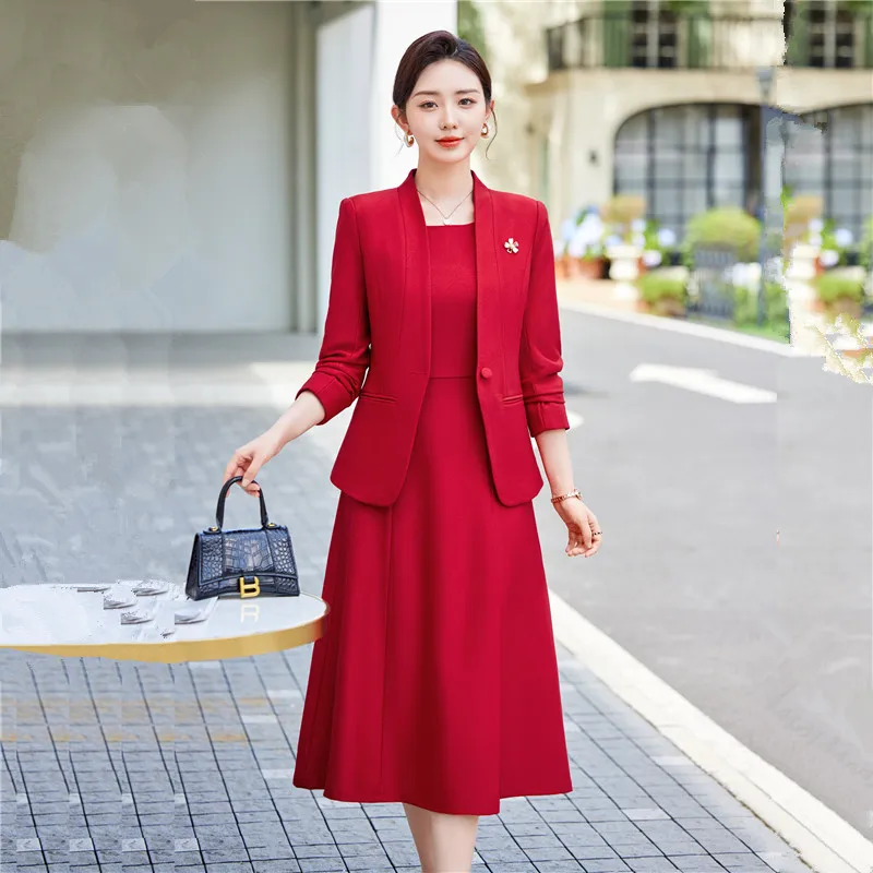 Women's Elegant Fashion Blazer Dress Set 2025 Spring Autumn Red Khaki Black Long Sleeve Coat Two-piece-Set New Outfits
Women's Elegant Fashion Blazer Dress Set 2025 Spring Autumn Red Khaki Black Long Sleeve Coat Two-piece-Set New Outfits