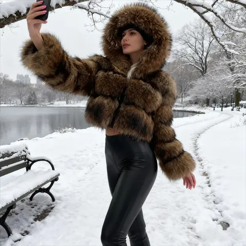 Faux Fur Short Coats Women Thick Warm Coat Hooded Open Stitch Regular Furry Y2k Streetwear Casual Elegant Splice Autumn Winter