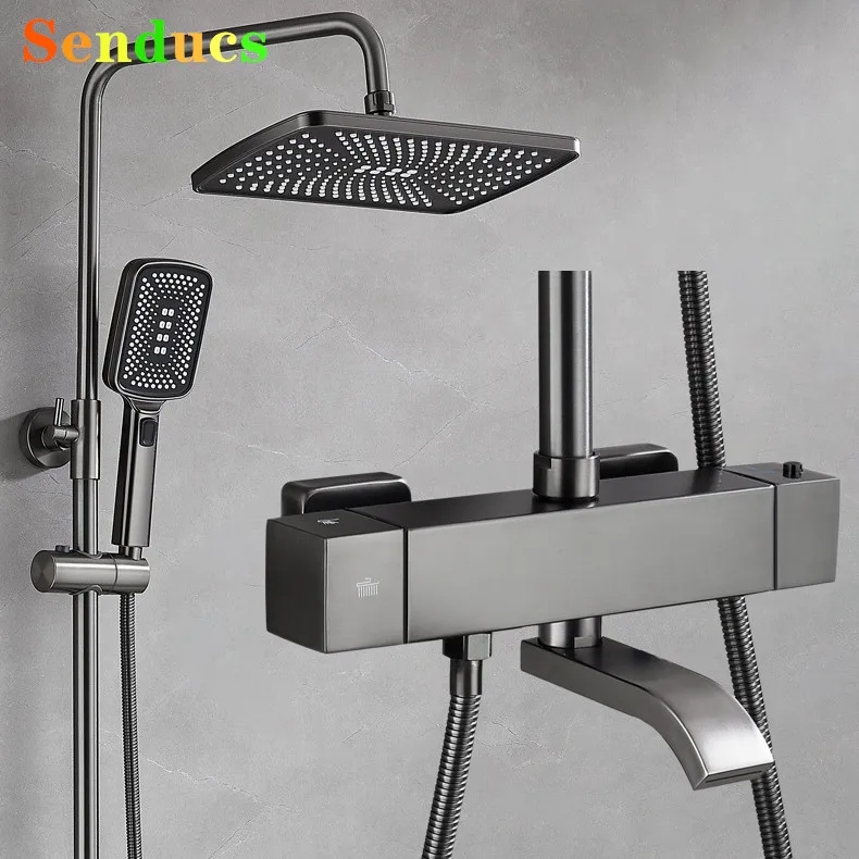 Grey Thermostatic Bathroom Shower System Hot Cold Bathrooom Mixer Faucet Accessories Rain Shower Head Thermosatic Shower Set
Grey Thermostatic Bathroom Shower System Hot Cold Bathrooom Mixer Faucet Accessories Rain Shower Head Thermosatic Shower Set