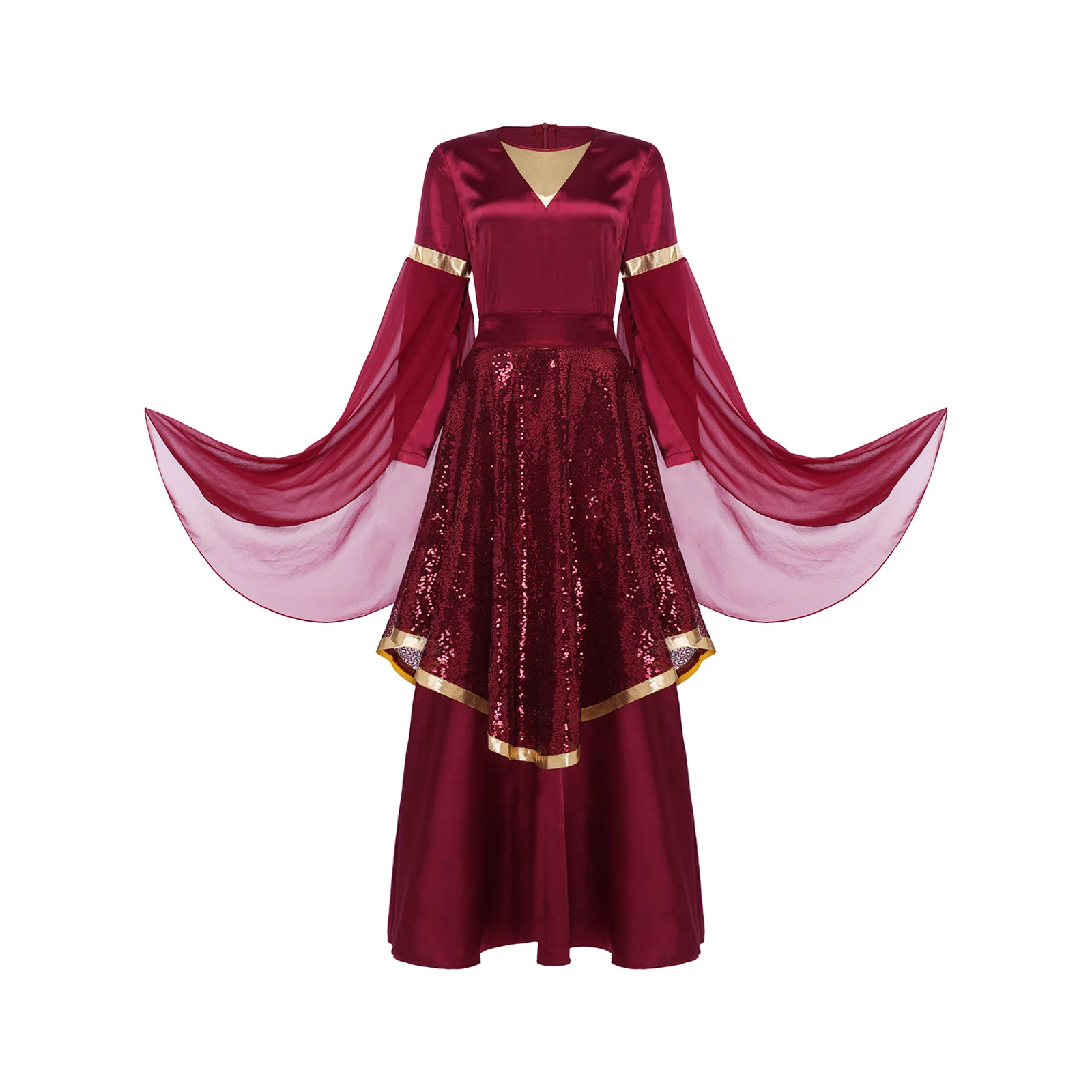 Women Liturgical Praise Dance Dress Outfit Long Sleeve Satin Tunic Gown with Sequin Skirt Worship Church Choir Lyrical Dancewear
Women Liturgical Praise Dance Dress Outfit Long Sleeve Satin Tunic Gown with Sequin Skirt Worship Church Choir Lyrical Dancewear
