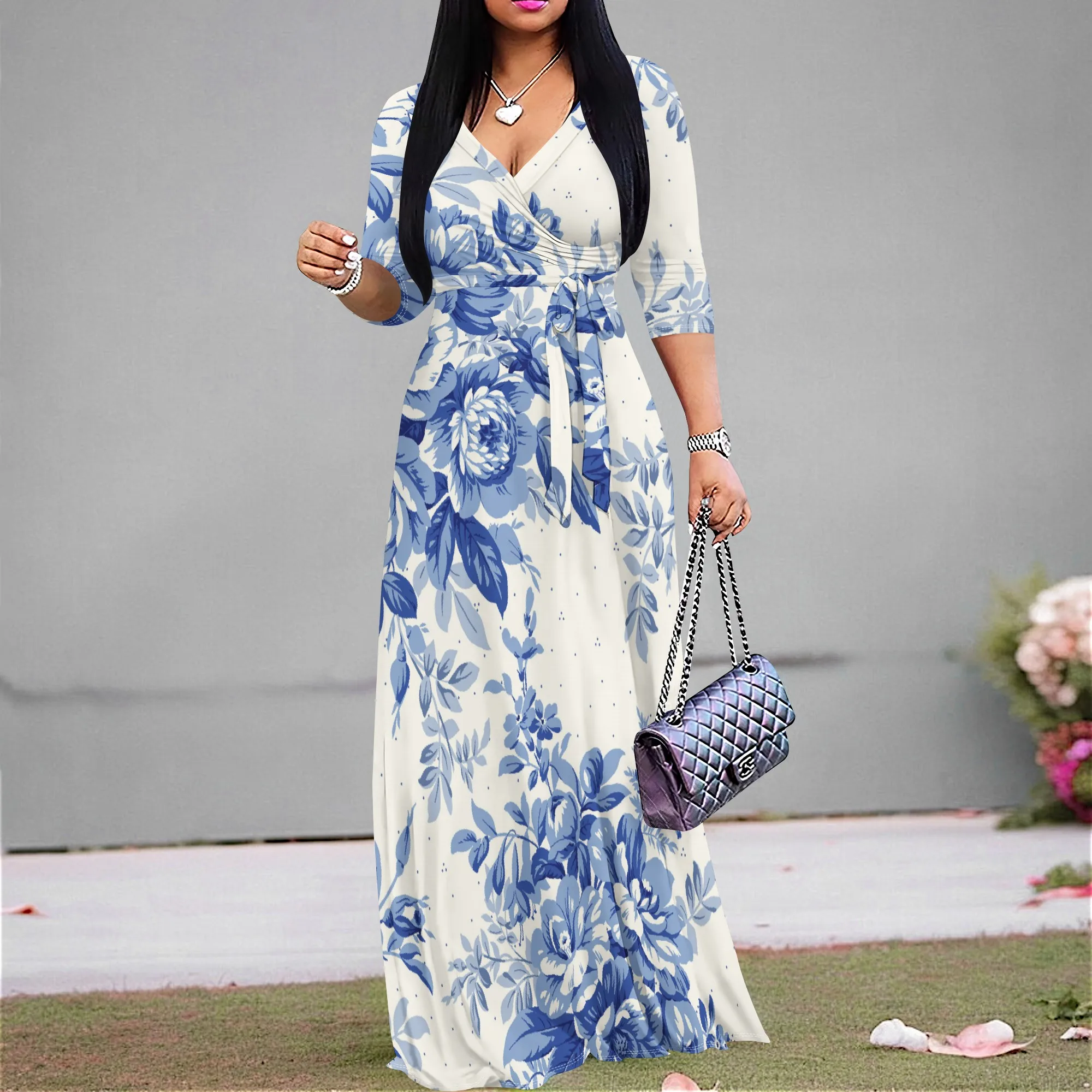 Women's Blue Floral Maxi Dress Elegant Wrap V Neck Long Sleeve Spring Wedding Guest Church Dress S-3XL
Women's Blue Floral Maxi Dress Elegant Wrap V Neck Long Sleeve Spring Wedding Guest Church Dress S-3XL