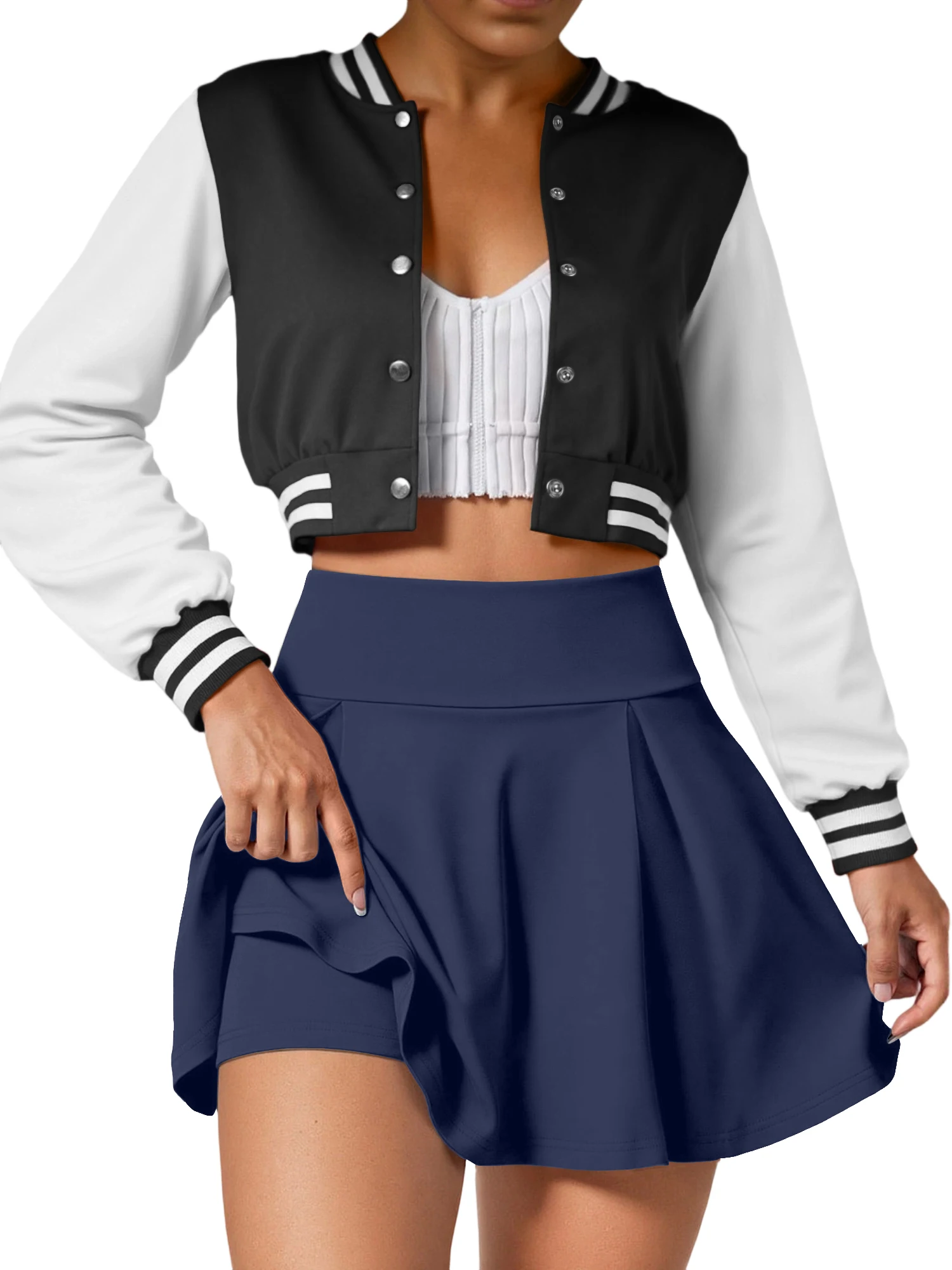 2026 New Color Block Baseball Jacket & Pleated Skirt 2-Piece Set, Preppy Streetwear for Young Women
2026 New Color Block Baseball Jacket & Pleated Skirt 2-Piece Set, Preppy Streetwear for Young Women
